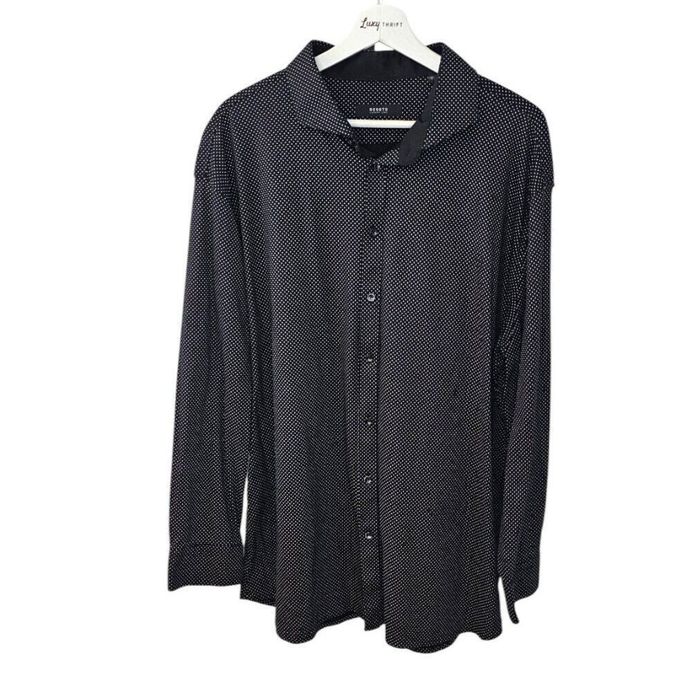 Desoto Mens Luxury Line Long Sleeve Button Up Shirt, Polka Dot, Black,Size 48/19